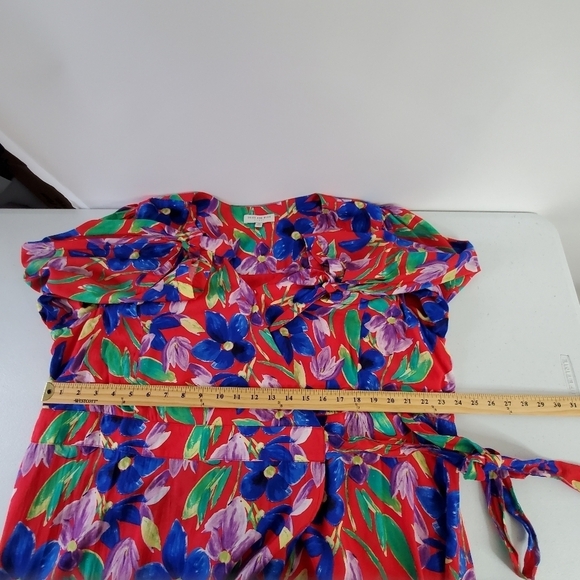 Skies Are Blue Floral Wrap Dress Size 2X Maxi Tiered Tie Sleeve Colorful Party - Picture 8 of 16